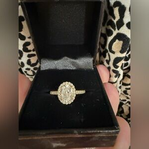 Modern Gents Oval Halo Engagement Ring Set Gold Size 8 (Ring + Band)